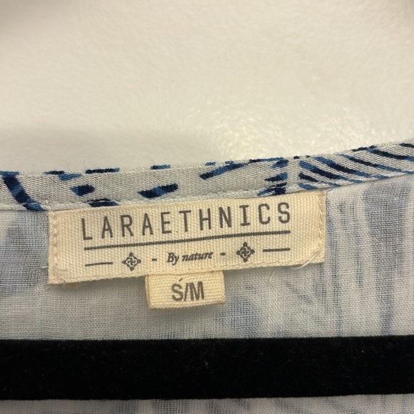 Lara Ethnics Dress Abstract Kavina Palm Slits Viscose Blue White Size S/M - Picture 5 of 11